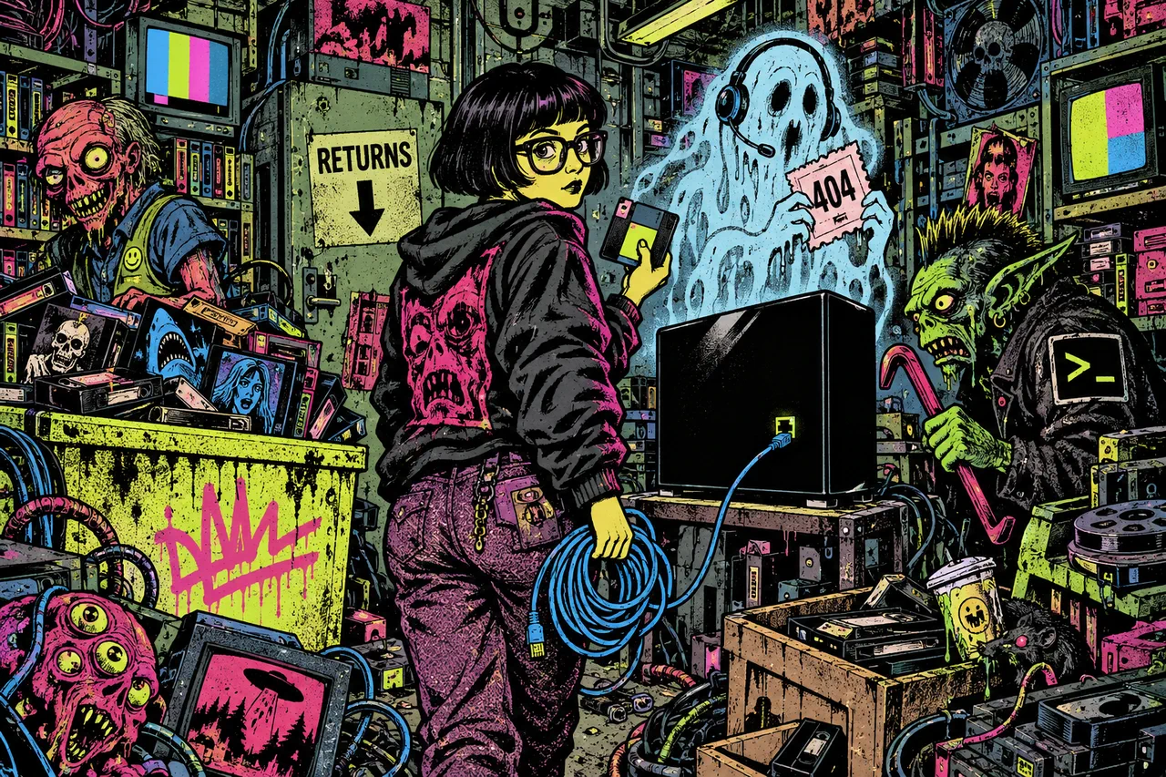 A smooth black slab machine with one port that she talks to through a cable, a creature's crowbar finds nothing